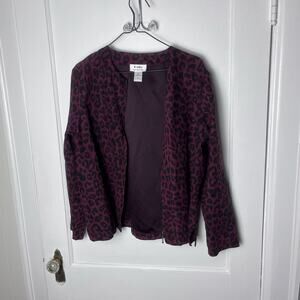 Vintage Cathy Daniels Women's Maroon Faux Suede Cheetah Print Zip Jacket Size 14